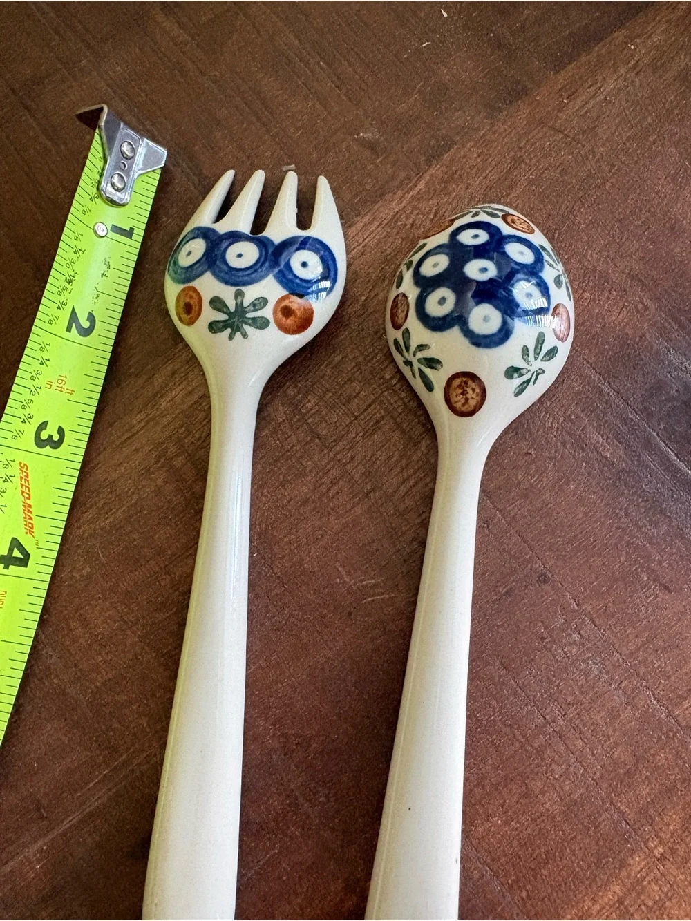 Boleslawiec Polish Pottery Ceramic Serving Fork and Spoon